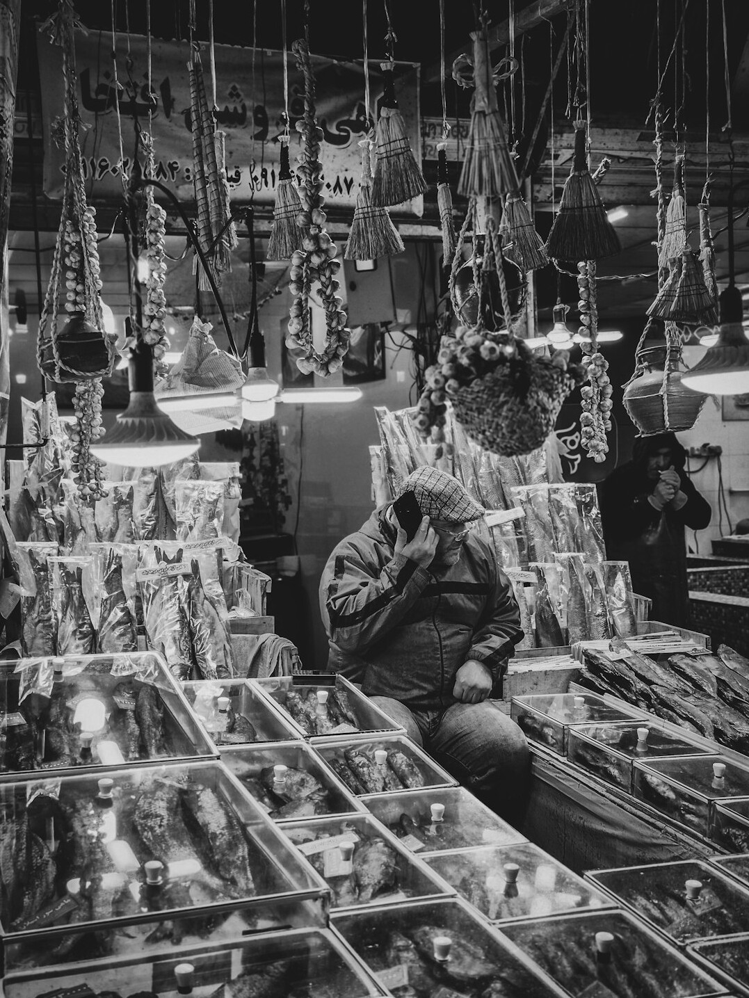 man with fake beard in jewelry store